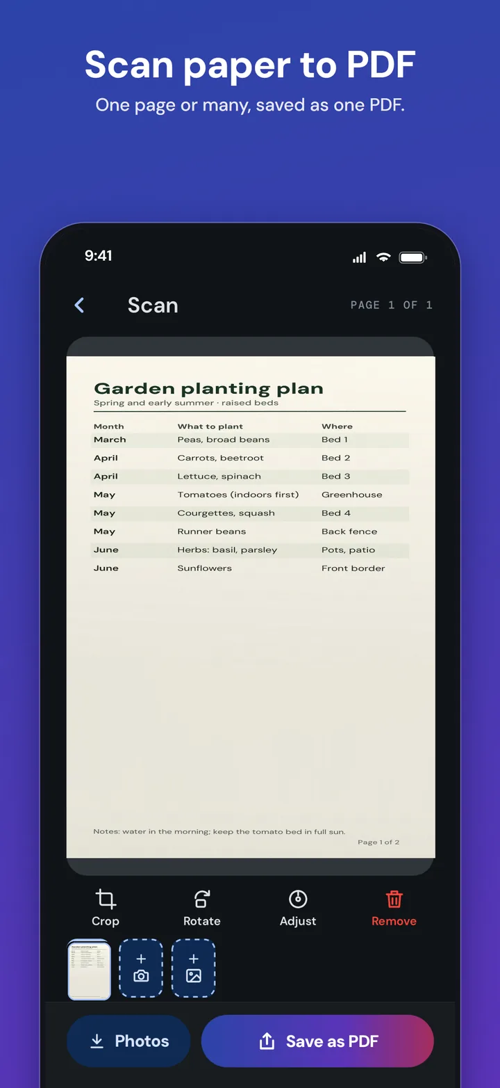 Scan paper to a PDF