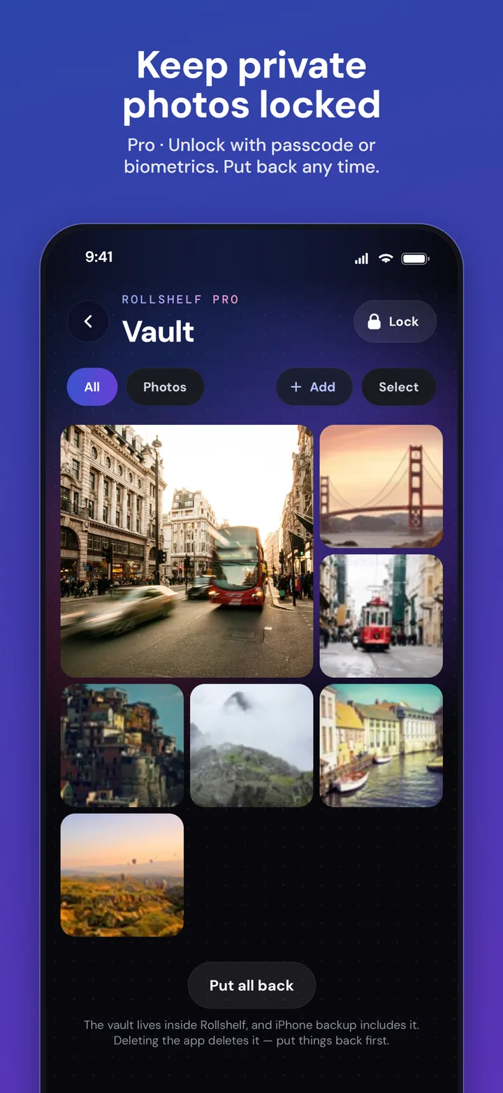 Vault: private photos locked behind your phone's lock